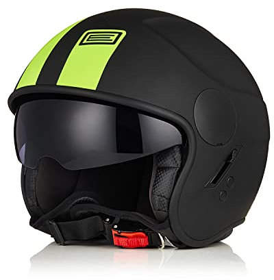 ORIGINE Casque de Moto Jet Ouvert avec Pare-Soleil Boucle à dégagement Rapide homologué ECE (Basic Fluo Yellow Black,M)
