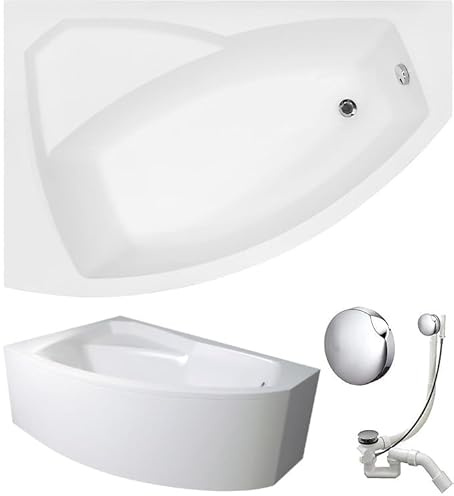 VBChome Badewanne 160x100 cm Acryl SET Schürze Siphon Wanne Ecke Eckbadewanne Weiß Design Modern Ablaufgarnitur Viega Simplex Wanne links Schürze Ablaufgarnitur Füße