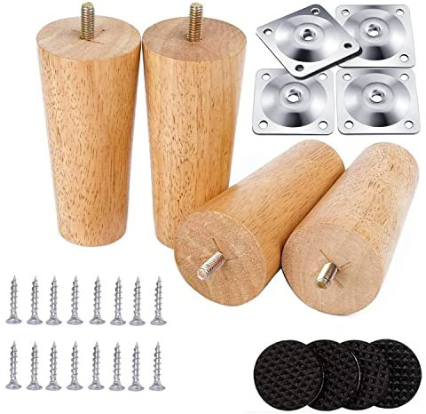 Queta A Set of 4 Solid Wood Furniture Legs Support Legs for Sofa, Stool, TV Stand, Coffee Table, Wooden Cabinet, Bed etc. with Mounting Accessories and Non-Slip Mat.