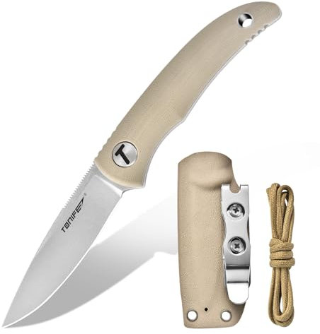 TONIFE Nova Neck Knife mit Scheide Lanyard und Clip, 68mm Feststehendes Klinge Kleine Hals Messer Neck Knife für Outdoor Edc (Warmer Sand+Stonewash)