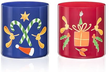 Weihnachtstasse Weihnachtsgläser Weihnachtsbecher oder Kerzenhalter Kristallglas Nicolaus Blau Rot Becher Bohemia 2er Set 410 ml