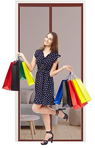 HTCSZL Magnet Fliegengitter Tür Insektenschutz 100x210cm, Der Magnetvorhang ist Ideal für die Balkontür, Kellertür und Terrassentür, Kinderleichte Klebemontage Ohne Bohren, Nicht Kürzbar,Braun