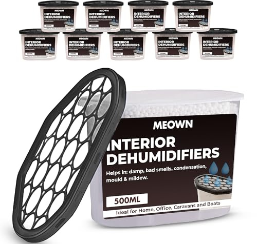 MEOWN Disposable Dehumidifiers 500 ml Pack of 10 Moisture Absorber Pots for Damp and Condensation in Home Wardrobe Bathroom Kitchen and Caravan