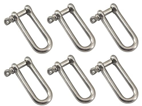 Grillete largo de anillo en D M6 de acero inoxidable 304 con pasador de tornillo para manejo de materiales, accesorios de aparejo, cadenas de conexión y cuerdas (paquete de 6)