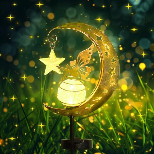 HIQE-FL Luces Decoracion De Acero De Luna - Solares, De Luna Para El Jardín, Lámpara Solar Para Camino
