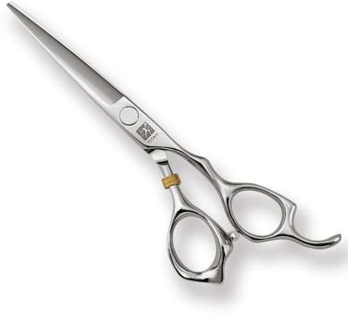 Titan T3D60 Professional Barber Scissors 6” 440C Japanese Steel Hair Cutting Scissors with Stabilizer, Precision Straight Hairdressing Scissors for Men & Women