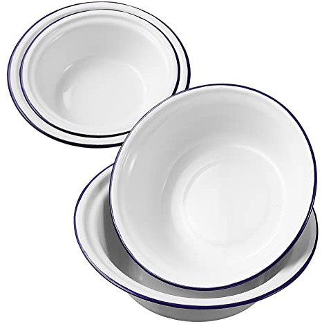 DOITOOL 4pcs Classic Enamel Bowls Unbreakable Enamelware Vintage Bowls for Kitchen Camping