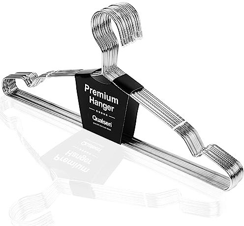 Qualsen Coat Hangers Metal Hangers for Clothes, Adult Clothes Hangers Space Savers, 10 Pack 42cm Silver Heavy Duty Hangers for Blouse Dress Shirt Jacket Trousers