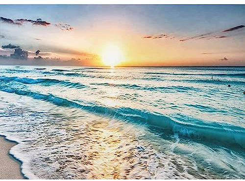 DAERLE Diamond Painting Strand, 5D Diamant Painting Bilder Meeresufer Sonnenuntergang Set Erwachsene Kinder, DIY Full Diamant Malen nach Zahlen für Wohnzimmer Schlafzimmer Büro Wand Dekoration 40x30cm