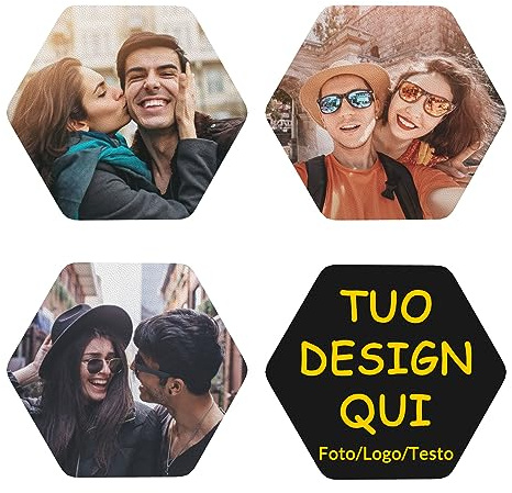 Sottobicchieri Personalizzati con Foto, Set di Sottobicchieri in Pelle PVC con Immagine e Testo, Regalo Personalizzato per Coppie, Famiglia e Amici, Tappetini per Bicchieri e Tazze, Esagonali, 4 Pezzi