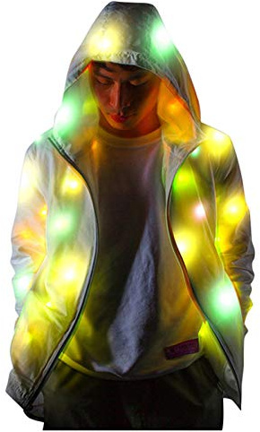 Skang Jacke Herbst Damen Lang bunt leuchtend leuchtend Männer Mantel Frauen Ärmelweste Kleidung LED-Damenmantel Winterdamenmantel Damen (White, XXXL)