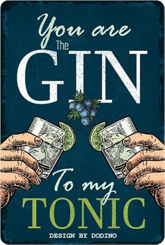 DODINO 20x30cm retro blechschilder YOU ARE THE GIN TO MY TONIC Cocktail Schild mit lustigen Sprüchen als Geschenk, Bar Deko, Küche, Metallschilder vintage als Alkohol Accessoires