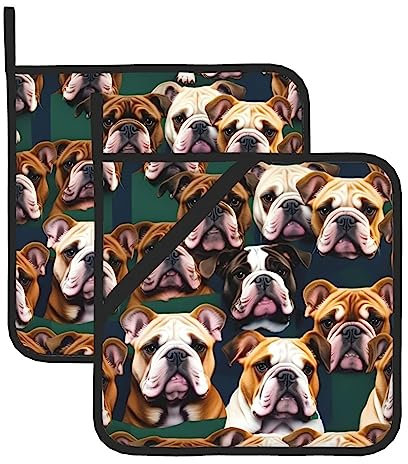 Topflappen mit süßem englischen Bulldoggen-Druck, Topflappen für Küche, heiße Pads, hitzebeständiger Topflappen, zum Kochen und Backen