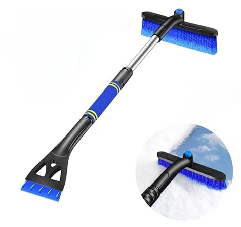 Y-Nut Extendable Snow Brush with Squeegee Ice Scraper Telescoping Foam Grip for Car Truck SUV MPV Light Weight Anti-Freeze Extreme Durability and Blue