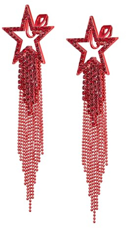 EVER FAITH Stern Quaste Clip-on Ohrringe Kristall lange Wasserfall Perlen Fransen Kronleuchter baumeln Statement Ohrclips für Damen Hochzeit Party Schmuck klar Silber-Ton