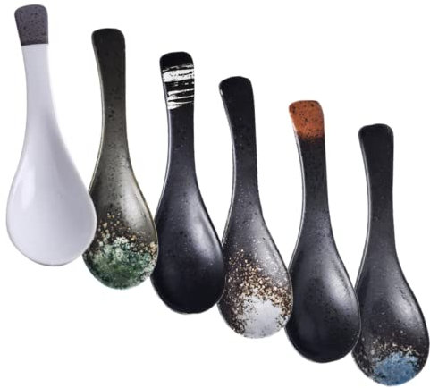 Cabilock Ensemble De 6 Petites Cuillères À Soupe En Céramique De Style Asiatique À Usage Quotidien Pour Soupe Porridge Ramen