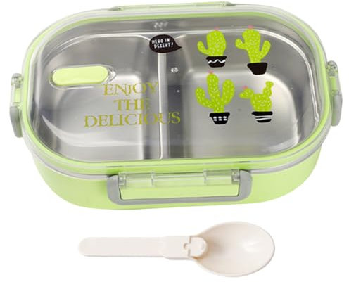 Weduspaty Thermal 2 Compartment Stainless Steel Lunch Box - 8.3x5.9x2.4in, 650ml, Leak-Proof, Insulated with Spoon for Kids