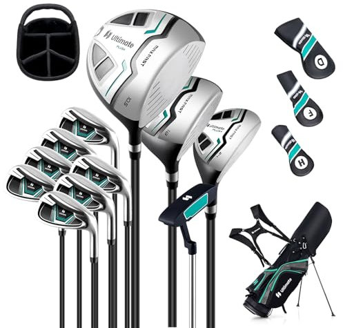 LIFEZEAL Juego de Golf Completo para Hombres de 12 Piezas, Bolsa Golf con Trípode y Correa, Driver de 460CC #1, Madera de Calle #3, Hibrido #5, Hierros #5,#6,#7,#8,#9,#S P, Putter (Verde)