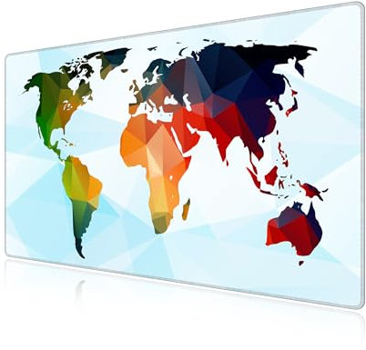 LL-COEUR Weltkarte Große Mousepad mit Vernähte Kanten 60x40x0,3cm Erweitertes Mauspad Tastaturunterlage Large Tischunterlage mit rutschfeste Gummibasis XL