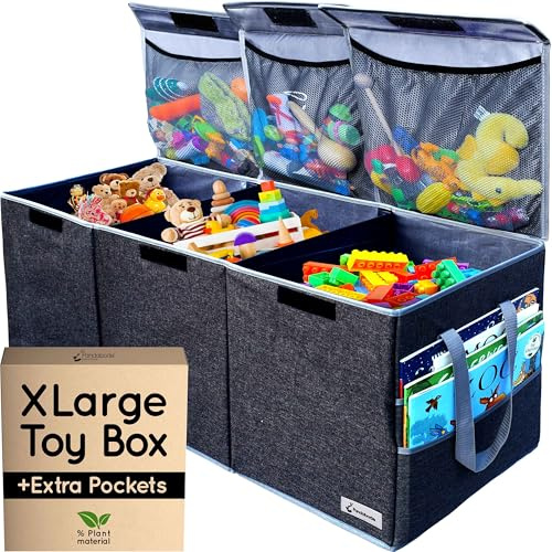 Pandabode Extra Large Toy Box - Big Toy Box - Sturdy Extra Large Toy Storage Organizer with Pockets - Extra Large Toy Chest 36 x 16 x 12 in - Black