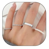 FUTIMELY 4Pcs Gold Pearl Stackable Knuckle Ring Set for Women,Silver Glossy Smooth Surface Twine Rings,Simple Punk Thin Midi Jewelry Gifts, S, Metal, No Gemstone