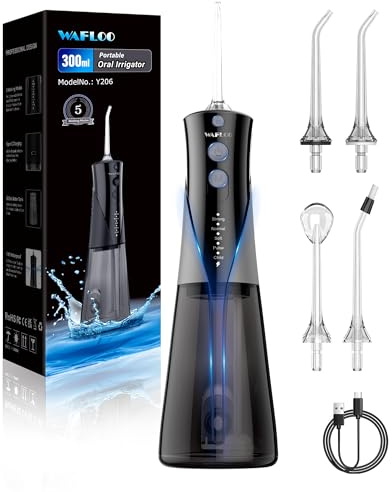 WAFLOO Water Flossers Cordless - Portable 300ML Tank, 5 Modes, 4 Tips