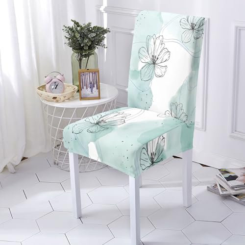 Stuhlhussen Cyan White Stuhlüberzug Weich Spandex Stuhlhussen Schwingstühle Stuhlbezug Waschbar Stuhl überzug Abnehmbare Stuhlbezüge mit Gummiband Hussen für Stühle Stuhlhussen 8er Set