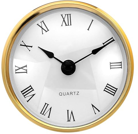 PATIKIL 3.1 80mm Quartz Clock Insert, Round Quartz Movement Miniature Clock Mini Roman Numeral Clock Fit 75mm/3 Diameter Hole for Replacement Home, Gold Tone/White, Style 16