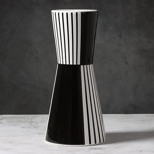 FUIERI Keramik Blumenvase, Elegante schwarz-weiß gestreifte geometrische dekorative Tischblumenvase für Inneneinrichtung, Hochzeitsdekorationen