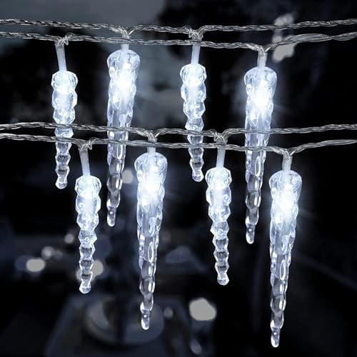 SUAVER LED Eiszapfen Lichterkette Außen und Innen, Wasserdicht 20LED Eiszapfenleuchten Batteriebetrieben Eisregen Weihnachtsbeleuchtung Meteorschauer Lichte für Garten Außendeko (3m 20LED Weiß)