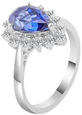 KnSam Echt Gold Schmuck Hochzeitsring Weiß Gold 14K Au585, Klassiker Trauringe mit 3ct Labor Erstellt Saphir Tropfen Blau, Gold 585 Bandringe, Gr.58 (18.5)