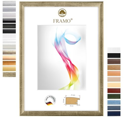 FRAMO Cadre photo en bois 40 x 110 cm (Dimension de l'image) en Silver-Leaf | Taille sélectionnable | Affiches | Puzzle | Collage | Sur mesure | personnalisés