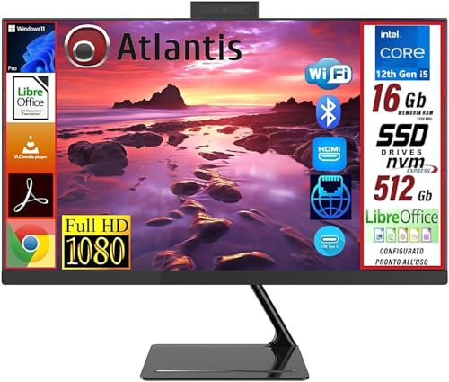 Atlantis NEXUS Z27 AIO, PC all In One 27 Full HD, Cpu i5 di 12th Gen 2.5 Ghz, 16gb Ram DDR4, 512GB NVMe, Windows 11 Pro - PRONTO ALL'USO