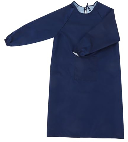 FOYTOKI Delantal de trabajo impermeable de manga larga para limpieza de cocina, pintura delantal antiaceite con bolsillos para hombres y mujeres, ropa de protección unisex azul