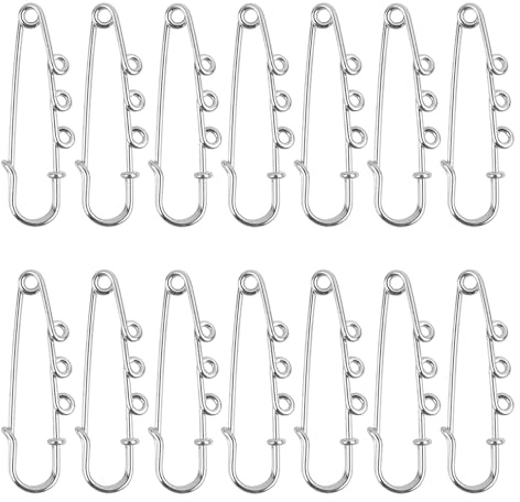 ANNASAMDO 20 Stück Broschennadeln Silber 50mm DIY Basteln | Robustes Metall mit 3 Löchern. Für Perlen Bänder Quasten. Ideal für Hüte Schals Röcke. Geschenkidee.