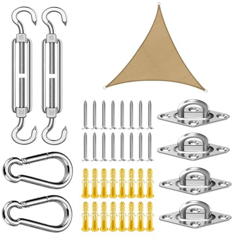 Kit de hardware de vela de sombra, tensores para sombra vela,Kit de hardware de toldo rectángulo de triángulo | Fijar accesorios, ganchos de acero inoxidable, tensores de servicio pesado para piscina,