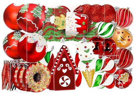 SHareconn 86pcs Boules de Noël Boules Ornements, Boules Décoratives en Plastique Incassables pour Décorations d’Arbre de Noël, Décoration de Fête de Mariage, Ornements Festifs, Rouge et Vert, Blanc