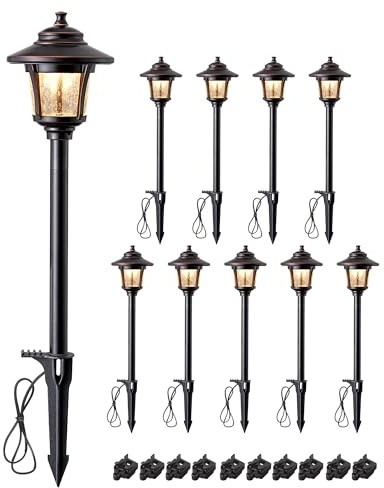 EDISHINE Low Voltage Pathway Lights Wired, 12V 3W 120LM 3000K Seed Glass Outdoor Landscape Lighting with Connectors, ORB Waterproof Electric LED Landscape Path Lights for Walkway Garden Yard, 10 Pack