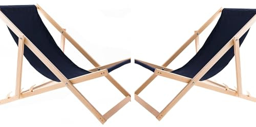 WOODOK Sedia a sdraio pieghevole – Lettino da giardino pieghevole fino a 120 kg, lettino prendisole in legno di faggio senza braccioli (2X blu marino)