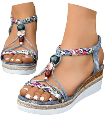 Sandales Femme été Confortable Compensées Chaussures AntidéRapantes Respirantes et Nu-Pieds BohêMe Bout Ouvert avec Talon Plateforme Comfy Semi Trailer Sandales