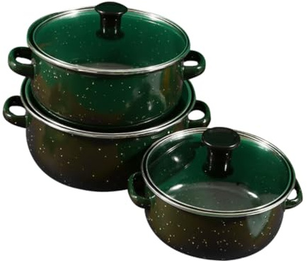 VINTORKY 3pcs Mini Soup Pot Enamel Pans for Cooking for Simmer Pot Dishes Includes Design Lids