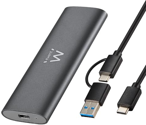 Ewent Gehäuse-Adapter für SSD M.2 NVMe & SATA USB-C/A 3.2 Gen2 10Gbps – Externes Aluminiumgehäuse ohne Werkzeug, Kompatibel mit Windows MacOS Linux, UASP & Trim, Unterstützung 2230/2242/2260/2280