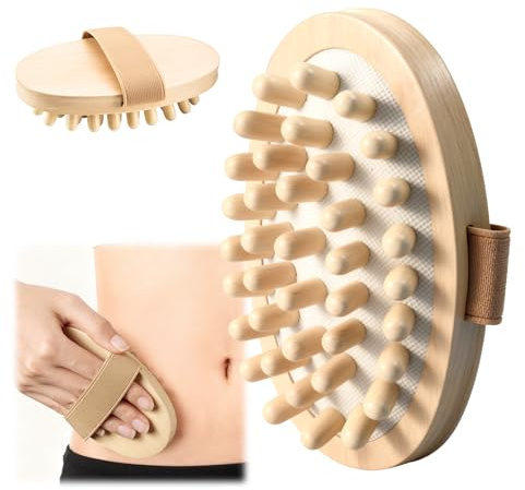 2 PCS Meridian Massage Brushes, Wood Therapy Massage Tools with Essential Oil, Handheld Meridian Brush for Belly Fat, Full Body Relaxation Cellulite Pressure Brushes for Legs, Arms, Back (Beige)