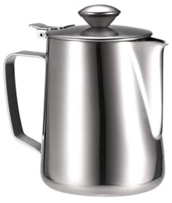 Brocca For Schiumare Il Latte In Acciaio Inossidabile Con Coperchi, Bollitore For Caffè Espresso, Cappuccino, Latte, Panna, Bricco For Latte(600ml)