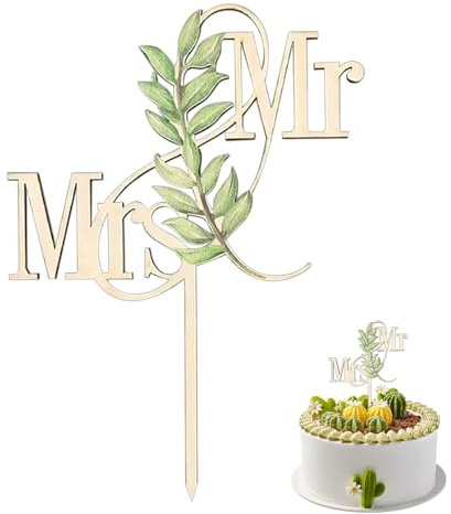 Mr and Mrs Cake Topper, Wooden Wedding Cake Topper Mr & Mrs Decoration for Wedding, Anniversary, Engagement, Proposal (5.9 * 8.7 * 0.2 Inch)