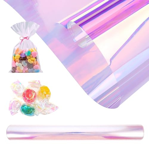 Gykutix 80 cm x 15 m Carta Trasparente per Confezioni Arcobaleno per Imballaggio e Confezioni Regalo, Ideale per Fiori, Bouquet, Caramelle, Cesti, Frutta, Carta da Regalo Effetto Arcobaleno