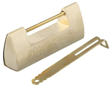 Homeponnew Vorhängeschloss aus antikem Messing mit chinesischem Vintage-Design, 7,5 cm, horizontales Riegelschloss für Schmuckschatullen und Mini-Schränke, inklusive Schlüssel