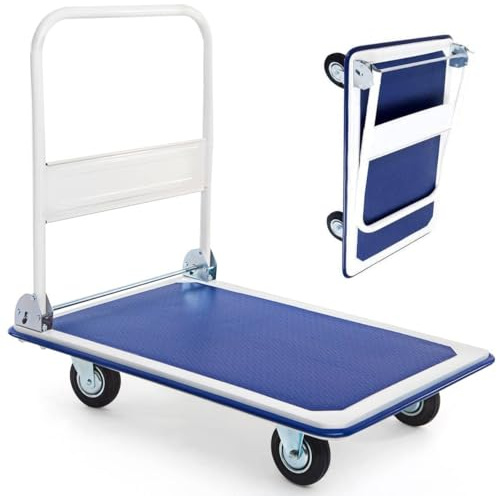 Transportwagen klappbar bis 300kg Rollwagen mit Anti-Rutsch-Beschichtung Lenkbarer Plattformwagen Transporthilfe Handwagen(90 x 60 cm)