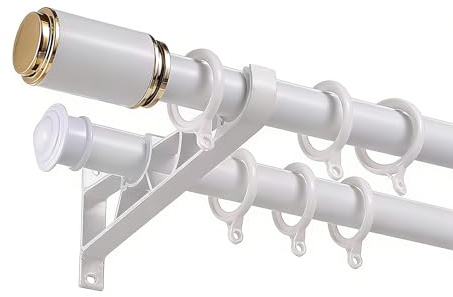 Bastoni per Tende Doppio Binario in Lega di Alluminio Supporto Robusto con Anelli Silenziosi per Tende Velate Oscuranti da Parete Soggiorno Camera(White,160CM)