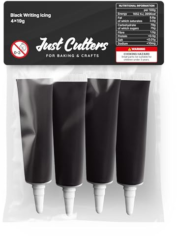 JUST CUTTERS Ready to Use Writing Icing Tubes, 19g, Instant Icing Pens for Cakes, Biscuits & Baking (Black)